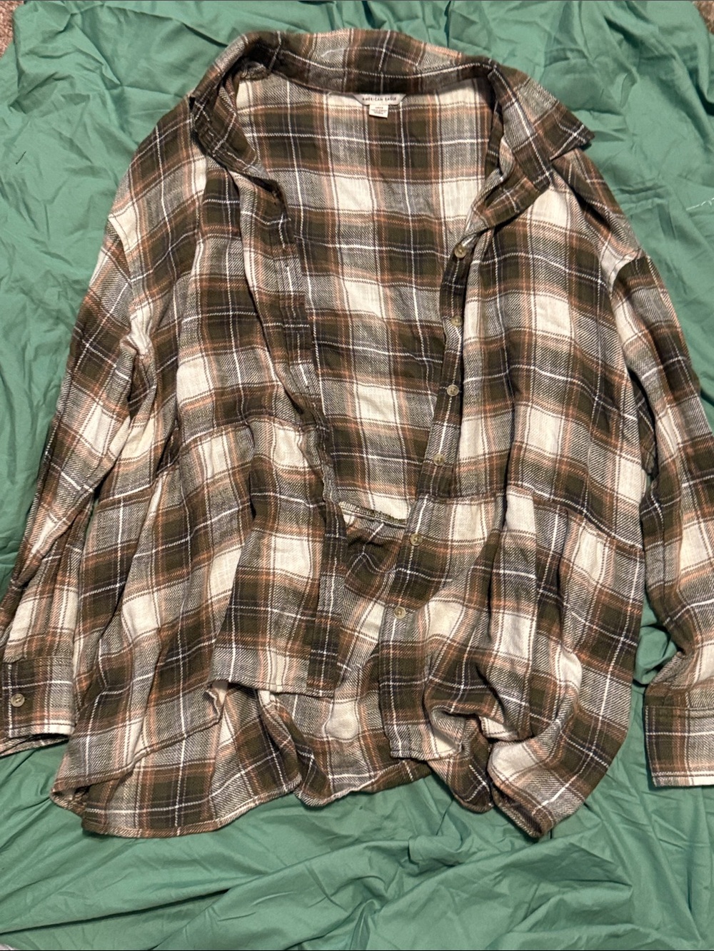 American Eagle Outfitters Brown White Plaid Button-Down Shirt